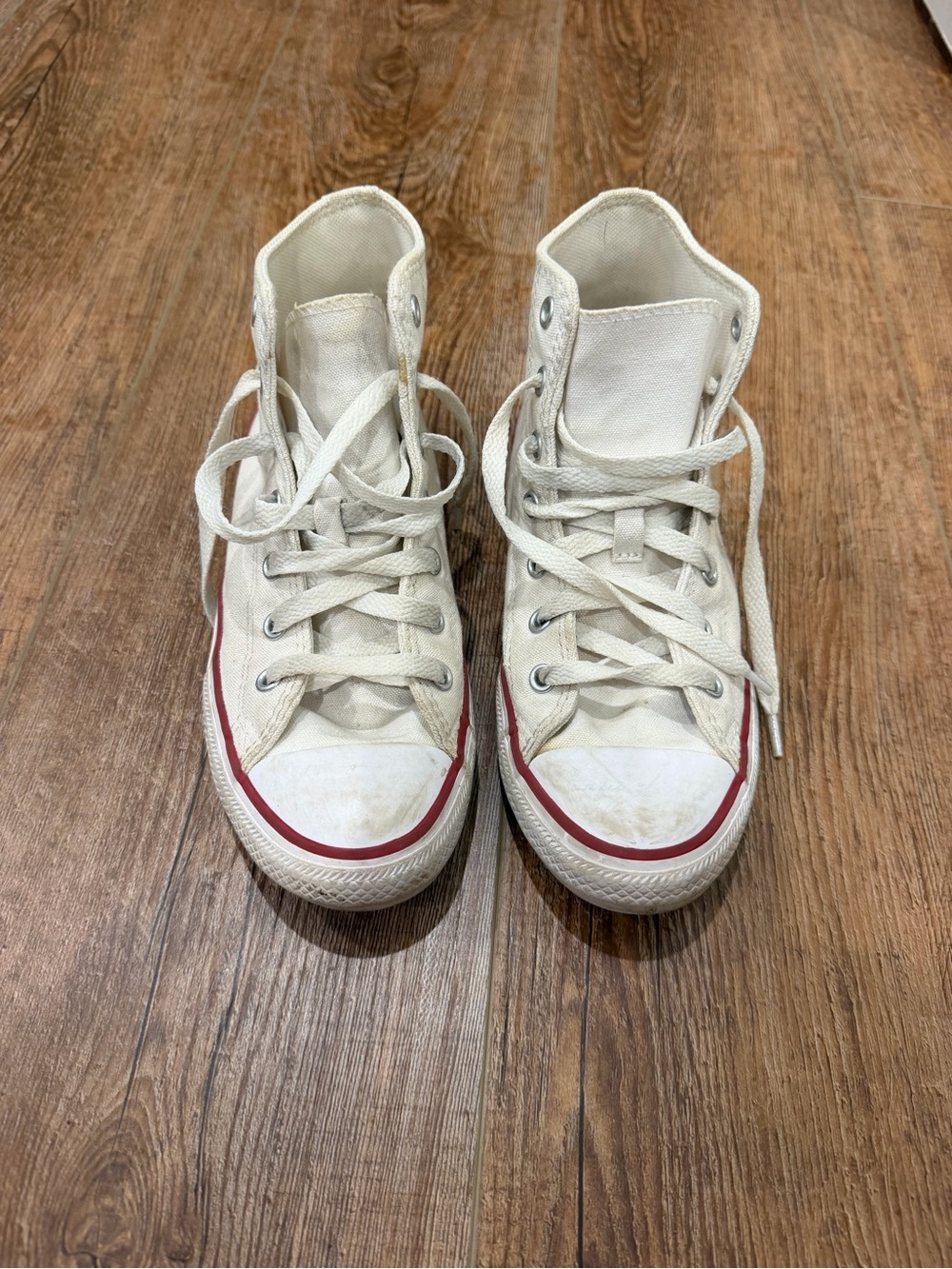 Converse White High-Top Kids Sneakers with Red Stripe